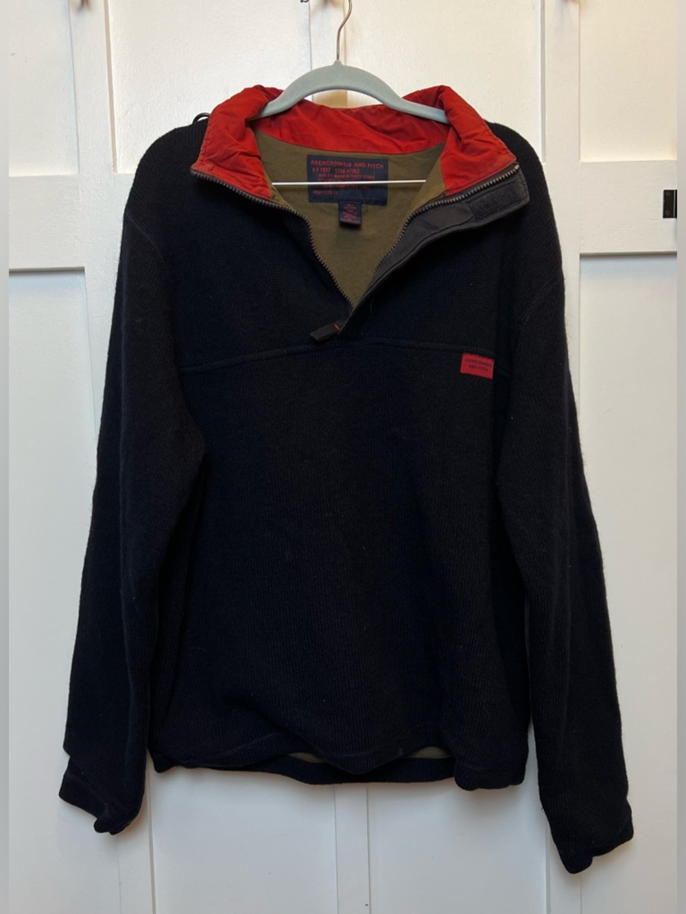 Vintage 90s Abercrombie Fitch Wool Sweater Men's XL Heavy 1/4 Zip Blue HONG KONG - Picture 2 of 11